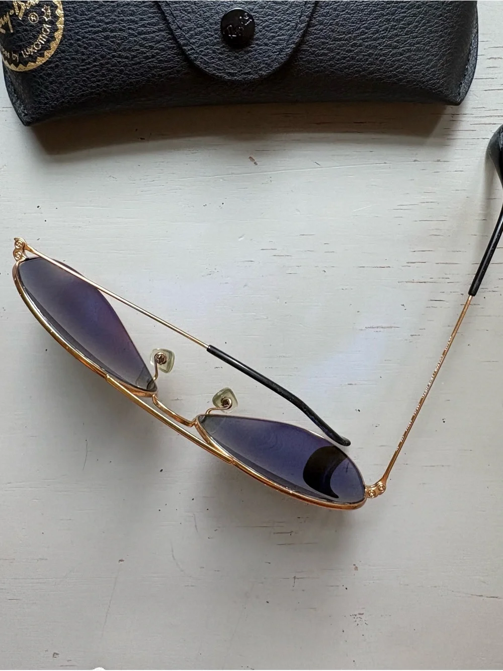 Ray-Ban Gold Frame Aviator Sunglasses with Black Lenses
